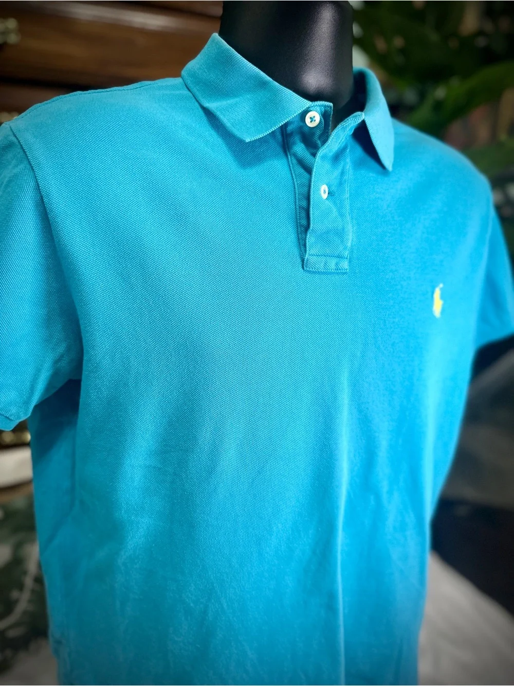 MENS Ralph Lauren POLO - Turquoise with Yellow Logo- LARGE